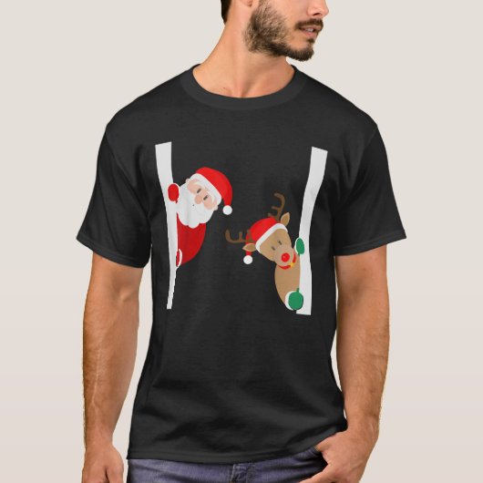 Santa Claus and Reindeer Merry Christmas and Happy T-Shirt (Vorderseite)