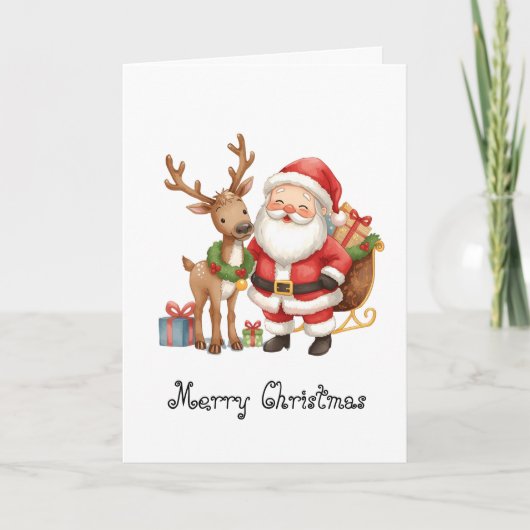 Santa Claus and reindeer whimsical Greeting Card Karte (Vorderseite)