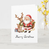 Santa Claus and reindeer whimsical Greeting Card Karte (Gelbe Blume)