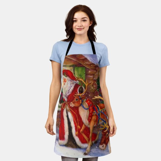 Santa claus and rudolph schürze (Getragen)