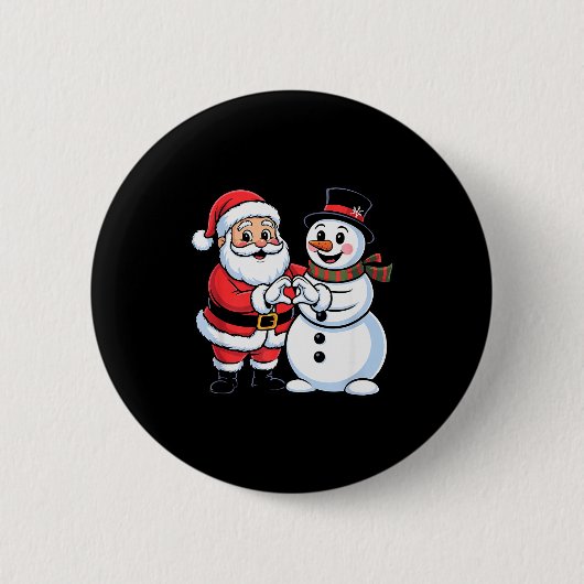 Santa Claus And Snowman Heart Hand Sign Christmas  Button (Vorderseite)