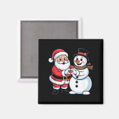 Santa Claus And Snowman Heart Hand Sign Christmas  Magnet (Vorderseite/Rückseite)
