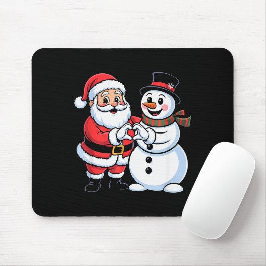 Santa Claus And Snowman Heart Hand Sign Christmas  Mousepad (Mit Mouse)