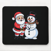 Santa Claus And Snowman Heart Hand Sign Christmas  Mousepad (Vorne)