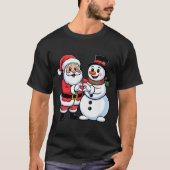 Santa Claus And Snowman Heart Hand Sign Christmas T-Shirt (Vorderseite)