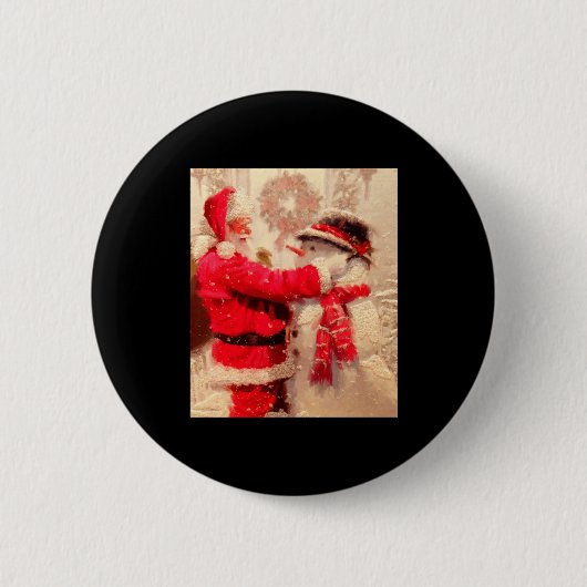 Santa Claus And Snowman In Snowfall Button (Vorderseite)