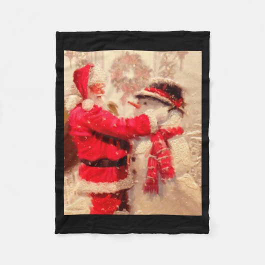 Santa Claus And Snowman In Snowfall Fleecedecke (Vorderseite)