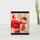 Santa Claus And Snowman In Snowfall Karte (Vorderseite)