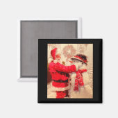 Santa Claus And Snowman In Snowfall Magnet (Vorderseite/Rückseite)