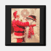 Santa Claus And Snowman In Snowfall Magnet (Vorne)