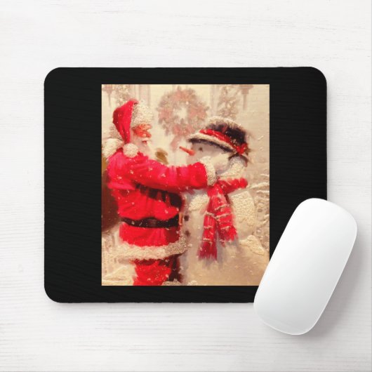 Santa Claus And Snowman In Snowfall Mousepad (Mit Mouse)