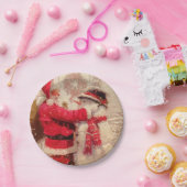 Santa claus and snowman in snowfall pappteller (Party)