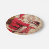 Santa claus and snowman in snowfall pappteller (Schrägansicht)