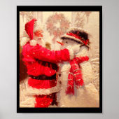Santa Claus And Snowman In Snowfall Poster (Vorne)