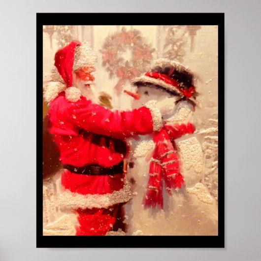Santa Claus And Snowman In Snowfall Poster (Vorne)