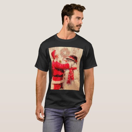 Santa Claus And Snowman In Snowfall T-Shirt (Vorne ganz)