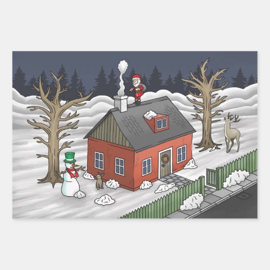 Santa Claus and the little red house Geschenkpapier Set (Vorderseite)