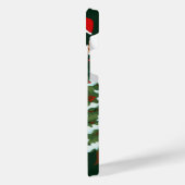 Santa Claus and the Snowman | Dark Tree Background iPhone Hülle (Linke Seite)