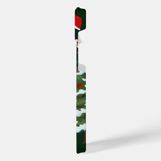 Santa Claus and the Snowman | Dark Tree Background iPhone Hülle (Linke Seite)