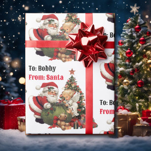 Santa Claus & Angel Personalisieren Name Weihnacht Geschenkpapier