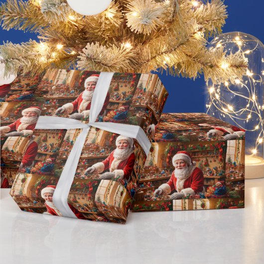 Santa Claus arbeitet in seiner Weihnachtsspielwerk Geschenkpapier (Feiertage)