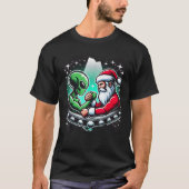 Santa Claus Arm Wrestling Alien UFO Weihnachten T-Shirt (Vorderseite)