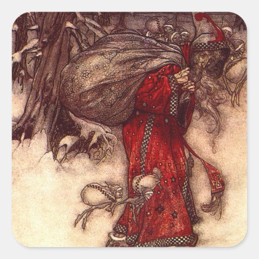 Santa Claus Arthur Rackham Quadratischer Aufkleber (Vorderseite)