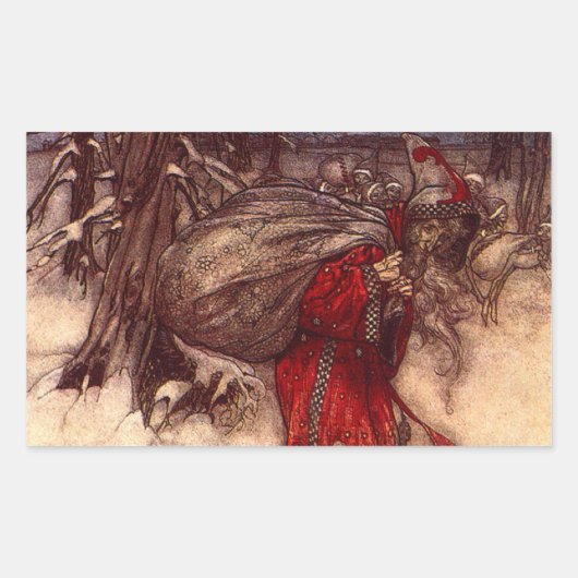 Santa Claus Arthur Rackham Rechteckiger Aufkleber (Vorderseite)