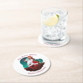 Santa Claus auf dem Dach fröhliche Weihnachtsmonog Runder Pappuntersetzer (Vor Ort)