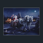 Santa Claus auf dem Pferd Feiertagspostkarte<br><div class="desc">Der Weihnachtsmann auf Pferdeschlittenkunst.</div>