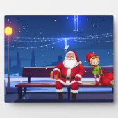 Santa Claus auf der Parkbank Fotoplatte (Vorderseite)