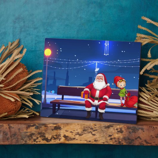 Santa Claus auf der Parkbank Fotoplatte (Seite)