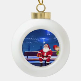 Santa Claus auf der Parkbank Keramik Kugel-Ornament