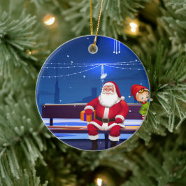 Santa Claus auf der Parkbank Keramik Ornament