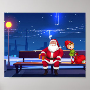 Santa Claus auf der Parkbank Poster