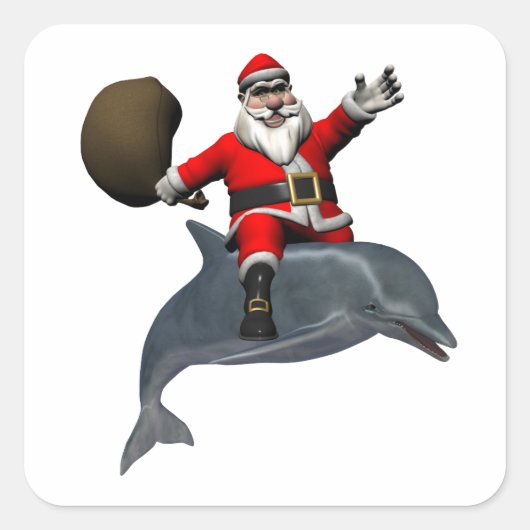 Santa Claus auf Dolphin Quadratischer Aufkleber (Vorderseite)