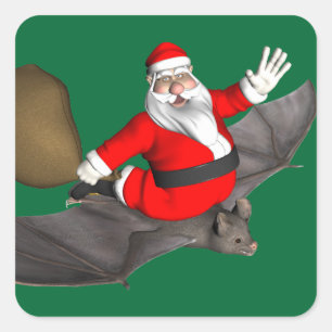 Santa Claus auf fliegender Fledermaus Quadratischer Aufkleber
