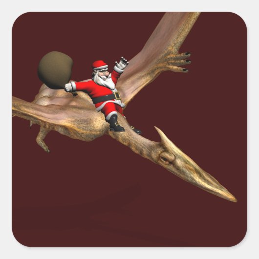 Santa Claus auf Quetzalcoatlus Quadratischer Aufkleber (Vorderseite)