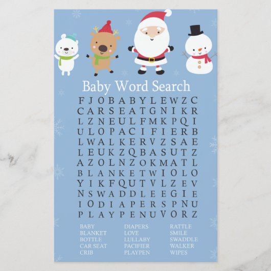 Santa Claus Baby Dusche Word Search Game (Vorderseite)
