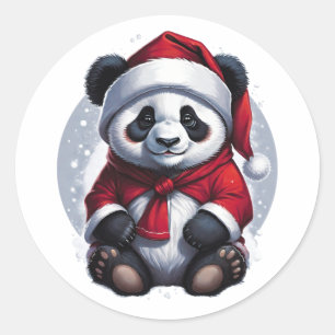 Santa Claus Baby Panda   Weihnachten Runder Aufkleber