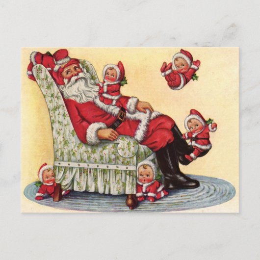 Santa Claus Babysits Retro Image Holiday Postkarte (Vorderseite)