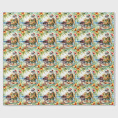 Santa Claus Barbecue am Strand Geschenkpapier (Flach)