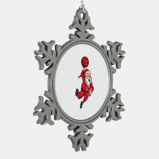 Santa Claus Basketball Basketballer Weihnachten Schneeflocken Zinn-Ornament (Links)