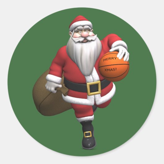 Santa Claus Basketball-Spieler Runder Aufkleber (Vorderseite)