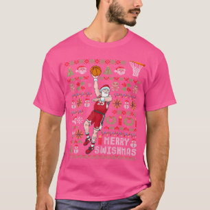 Santa Claus Basketball Ugly Christmas Merry Swishm T-Shirt