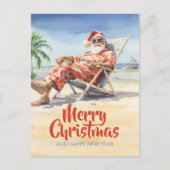 Santa Claus Beach Watercolor Postkarte (Vorderseite)