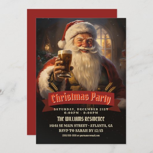 Santa Claus Beer Einladung (Vorne/Hinten)