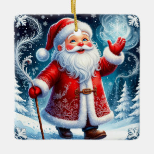 Santa Claus beim Schlittschuhlaufen durch eine sch Keramikornament