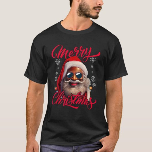 Santa Claus Black Afro African American Merry Chri T-Shirt (Vorderseite)