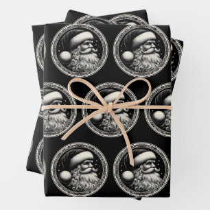 Santa Claus Black Vintag Geschenkpapier Set